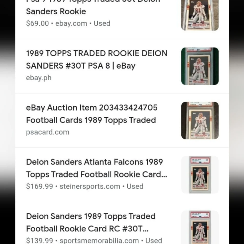 Deion Sanders Mint Graded 9 Rookie RC 1989 Topps TRADED Football card #30T
